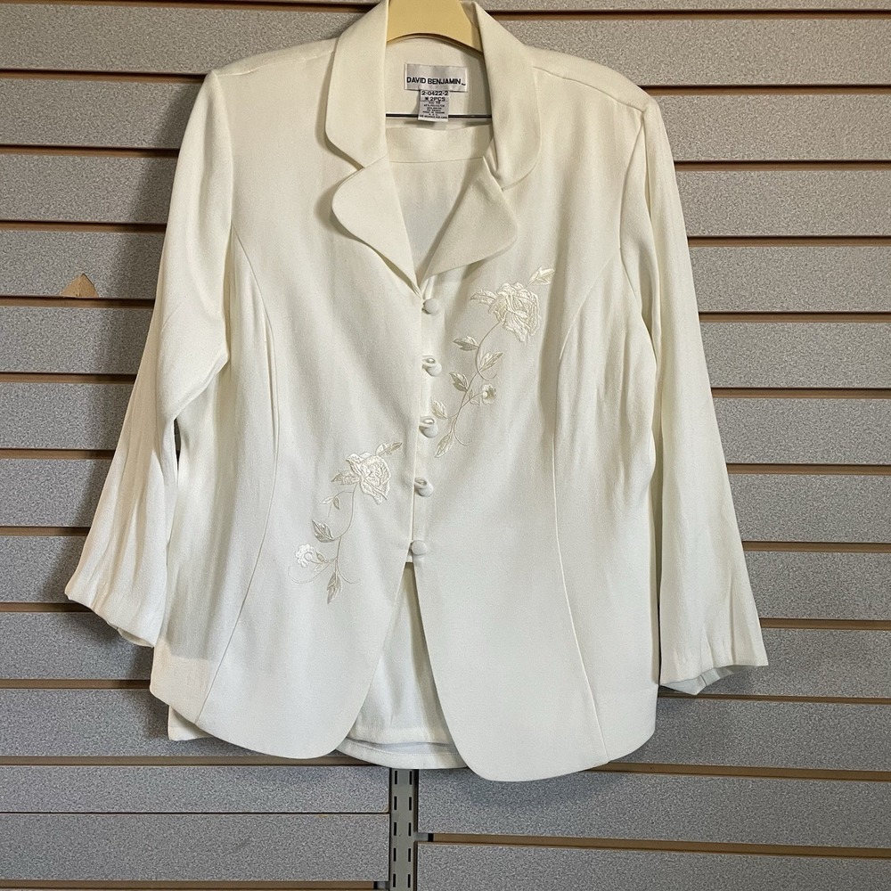 David Benjamin Designer Collection Womens Blazer Skirt 2 Pc Set Ivory VTG  Sz 18